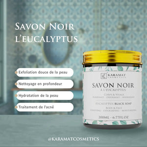 Savon Noir Eucalyptus 200ml | Puissance Purifiante et Rafraîchissement Intense