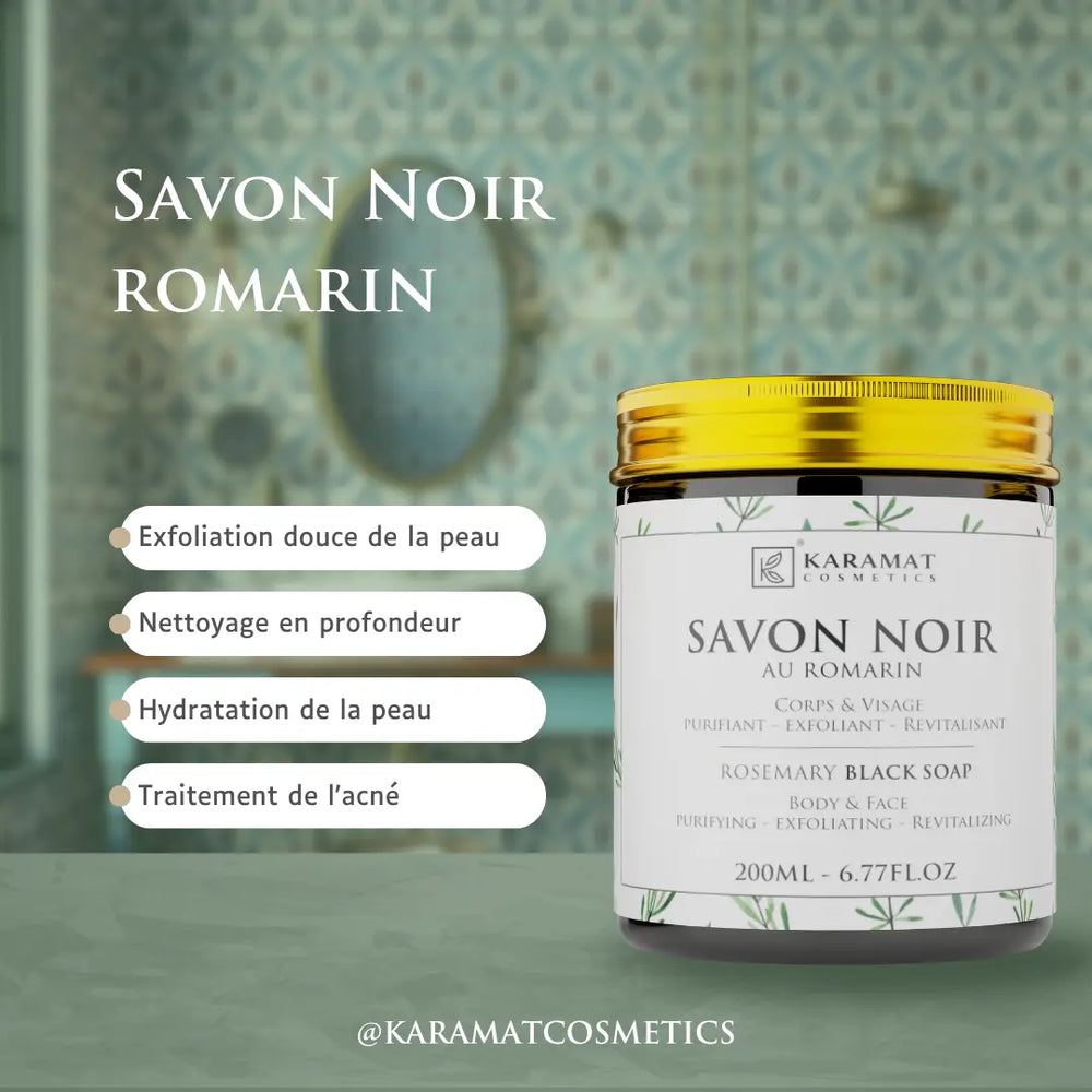 Savon Noir Revitalisant au Romarin – 200ml