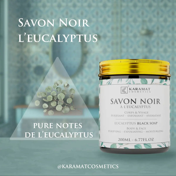 Savon Noir Eucalyptus 200ml | Puissance Purifiante et Rafraîchissement Intense