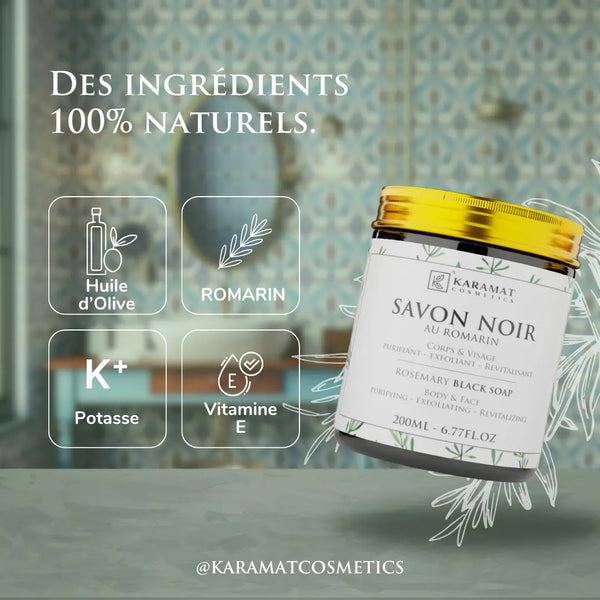 Savon Noir Revitalisant au Romarin – 200ml