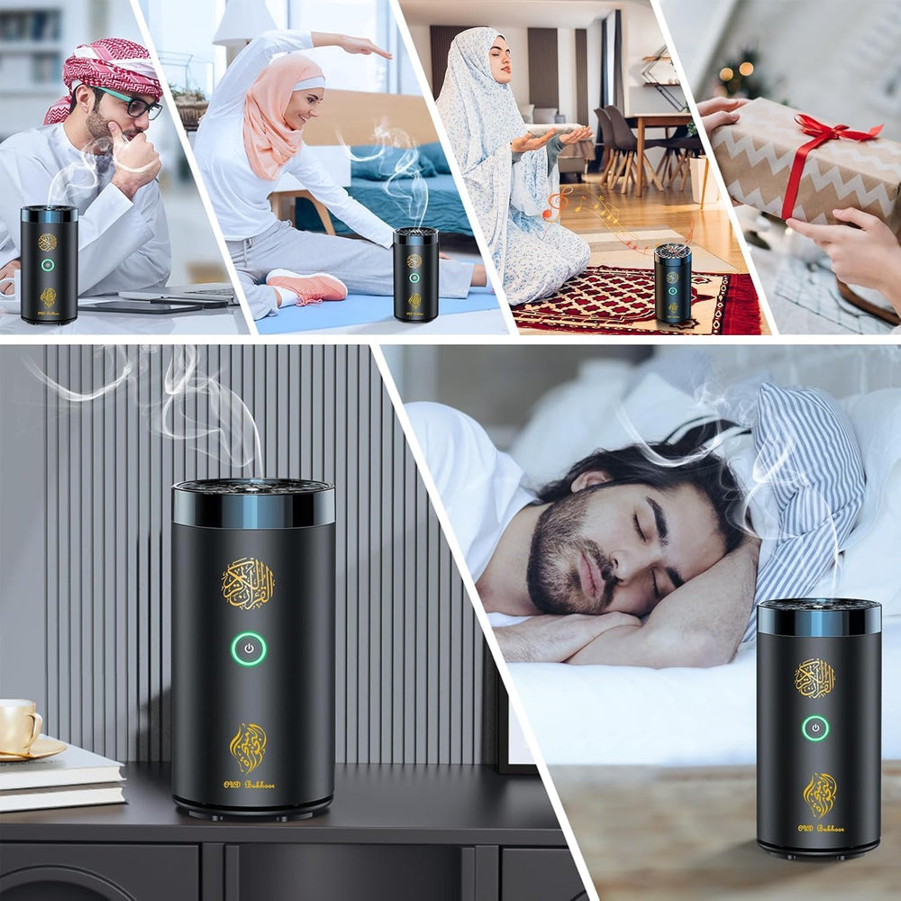 2 in 1 Electric Incense Burner (Karamats): with Quran Speaker, Remote Control, Bakhoor Burner, Aroma Diffuser for Car, Office, Home, Bedroom, Living Room, Study, Spa