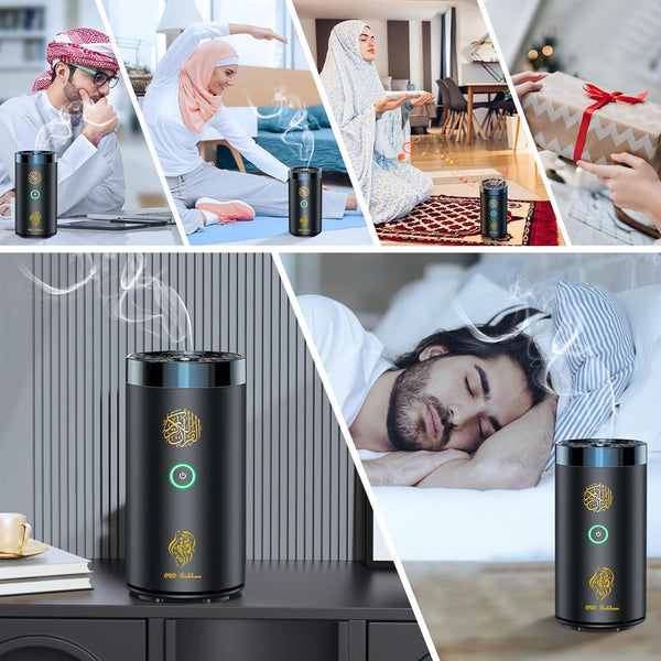 2 in 1 Electric Incense Burner (Karamats): with Quran Speaker, Remote Control, Bakhoor Burner, Aroma Diffuser for Car, Office, Home, Bedroom, Living Room, Study, Spa
