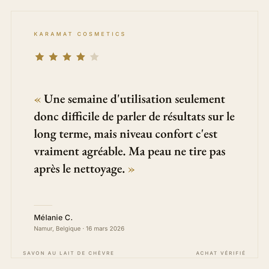 Avis client Mélanie C. - Savon au lait de chèvre Karamat Cosmetics - 4 étoiles
