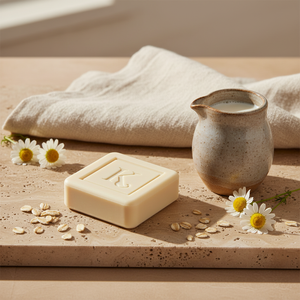 Savon au lait de chèvre Karamat avec pichet de lait, avoine et camomille