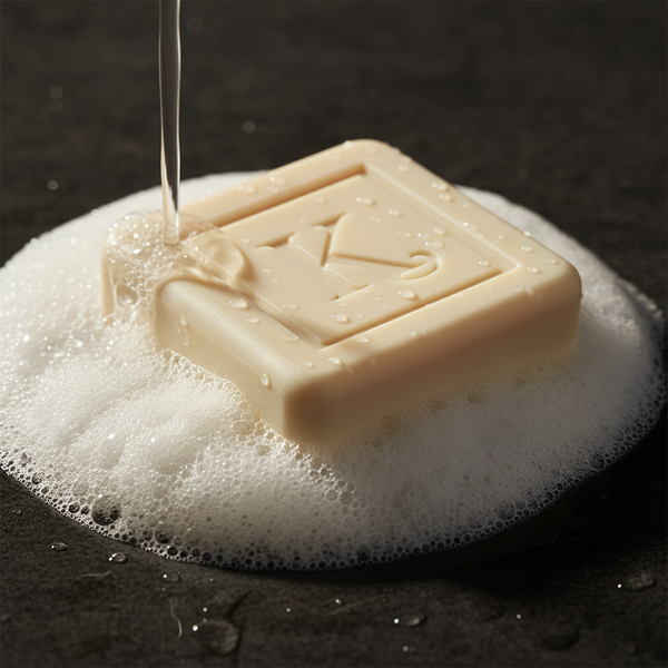 Savon au lait de chèvre Karamat – mousse onctueuse et gouttes d'eau
