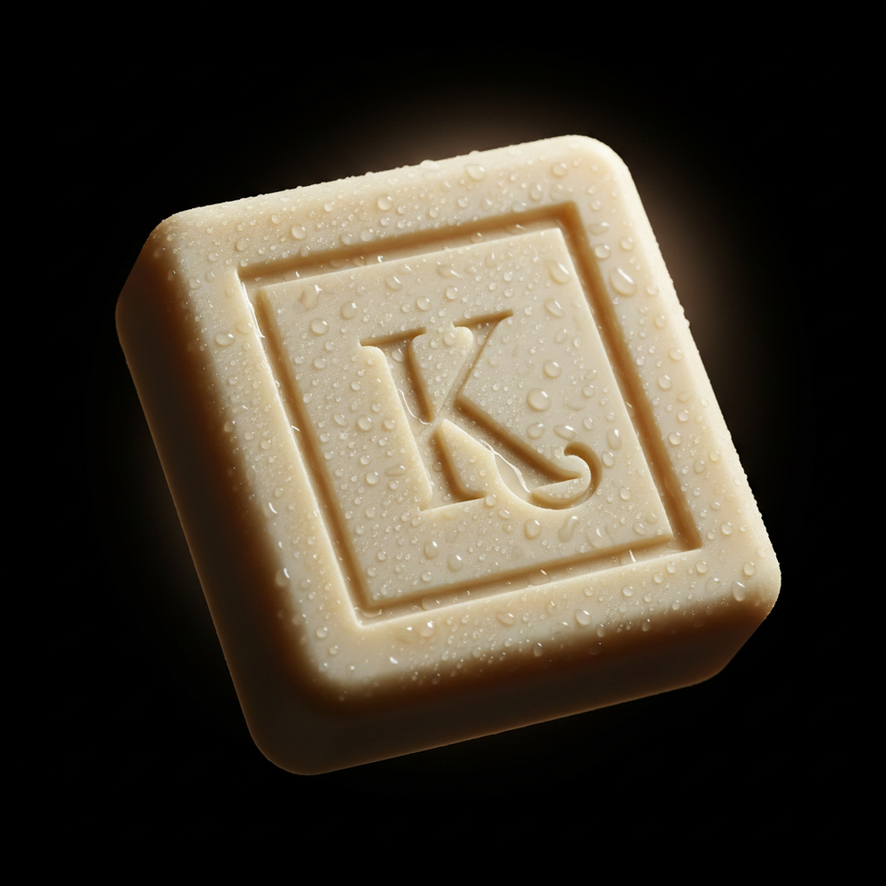 Savon naturel de musc noir 125 g Karamat et sa boîte sur pierre sombre