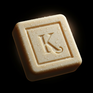 Gros plan du savon de musc noir 125 g Karamat gravé du K