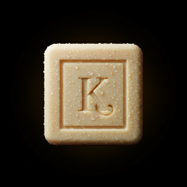 Gros plan du savon à l'huile de nigelle 125 g Karamat gravé du K