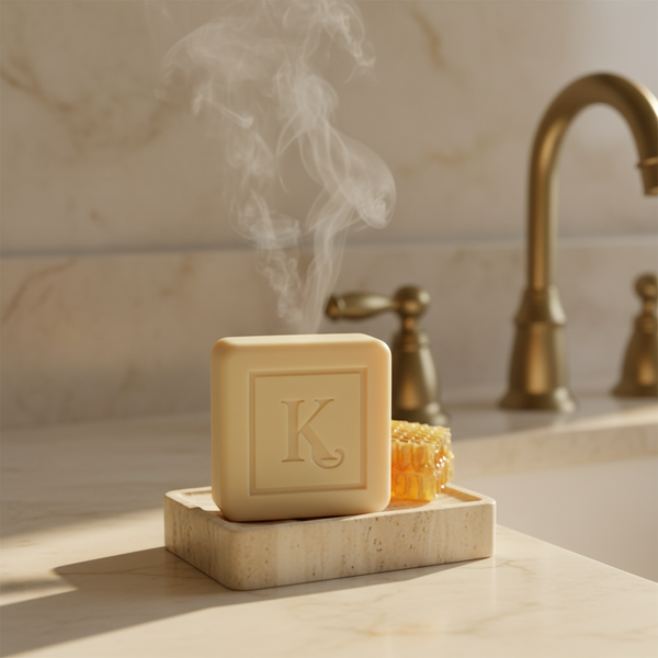 Savon au lait et miel 125 g Karamat sur porte-savon en pierre