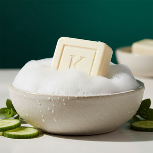 Savon au concombre 125 g Karamat et sa mousse fraîche dans un bol