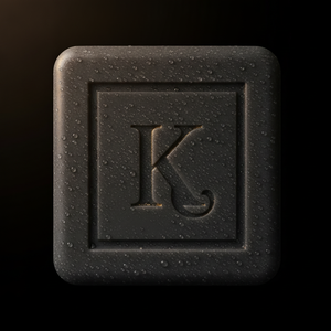 Gros plan du savon au charbon actif 125 g Karamat gravé du K