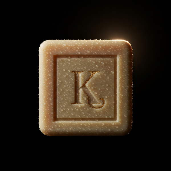 Gros plan du savon à l'huile d'olive 125 g Karamat gravé du K