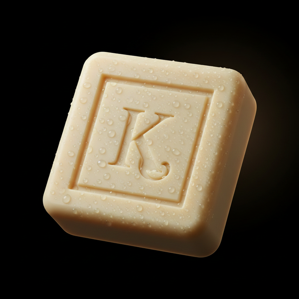 Gros plan du savon à la noix de coco 125 g Karamat gravé du K