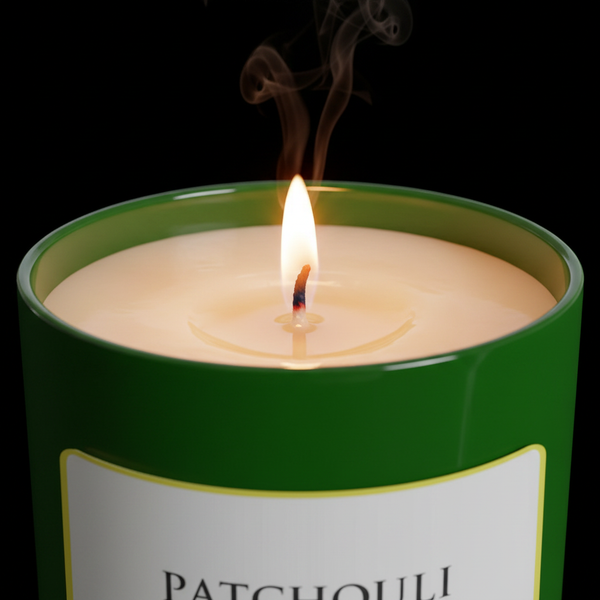 Flamme de la bougie parfumée Patchouli Karamat en gros plan