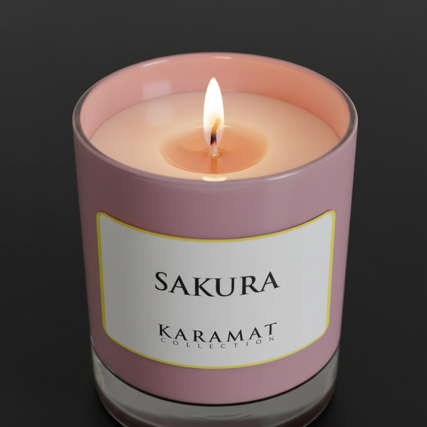 Flamme de la bougie parfumée Sakura Karamat en gros plan