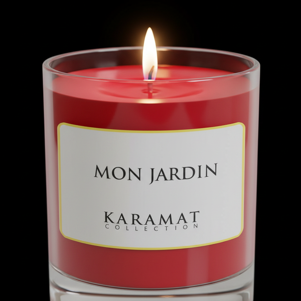 Flamme de la bougie parfumée Mon Jardin Karamat en gros plan