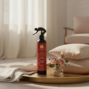 Spray d'ambiance Rose Musc 500 ml Karamat dans un salon fleuri