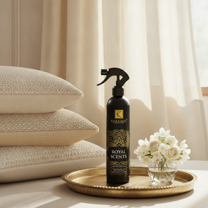 Spray d'ambiance Royal Scents 500 ml Karamat dans un salon fleuri