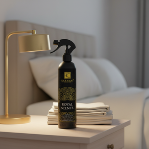 Spray d'ambiance Royal Scents 500 ml Karamat sur une table de chevet