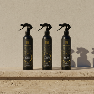 Trois flacons Spray d'ambiance Oudh Imperial 500 ml Karamat alignés