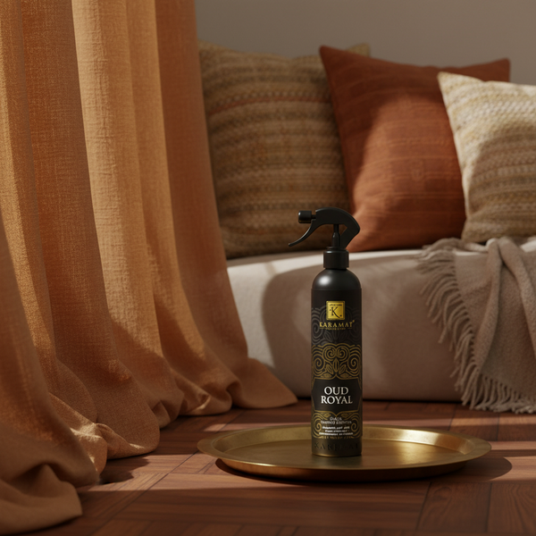 Spray d'ambiance Oud Royal 500 ml Karamat dans un salon oriental