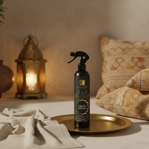 Spray d'ambiance Oudh Imperial 500 ml Karamat dans un salon oriental