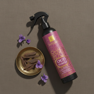 Spray d'ambiance Oud Purple 500 ml Karamat à plat avec oud et fleurs pourpres