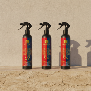 Trois flacons Spray d'ambiance Oud XY 500 ml Karamat alignés