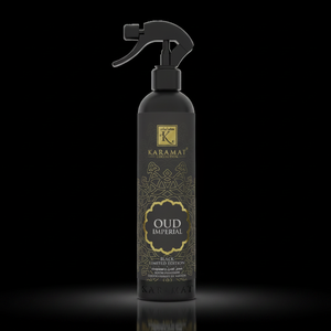 Spray d'ambiance Oudh Imperial 500 ml Karamat sur fond noir