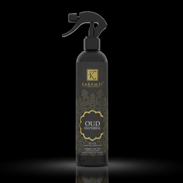 Spray d'ambiance Oudh Imperial 500 ml Karamat sur fond noir
