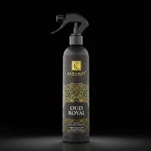 Spray d'ambiance Oud Royal 500 ml Karamat sur fond noir
