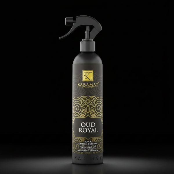 Spray d'ambiance Oud Royal 500 ml Karamat sur fond noir