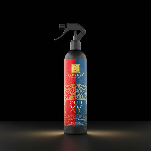 Spray d'ambiance Oud XY 500 ml Karamat sur fond noir