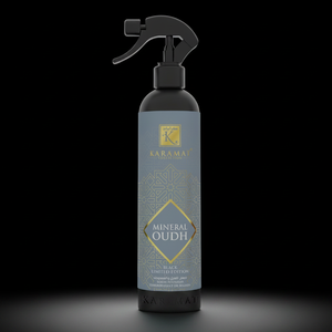 Spray d'ambiance Mineral Oudh 500 ml Karamat sur fond noir
