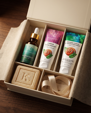 Coffret cadeau Rituel Bave d'Escargot Karamat : savon, gel, crème et masque