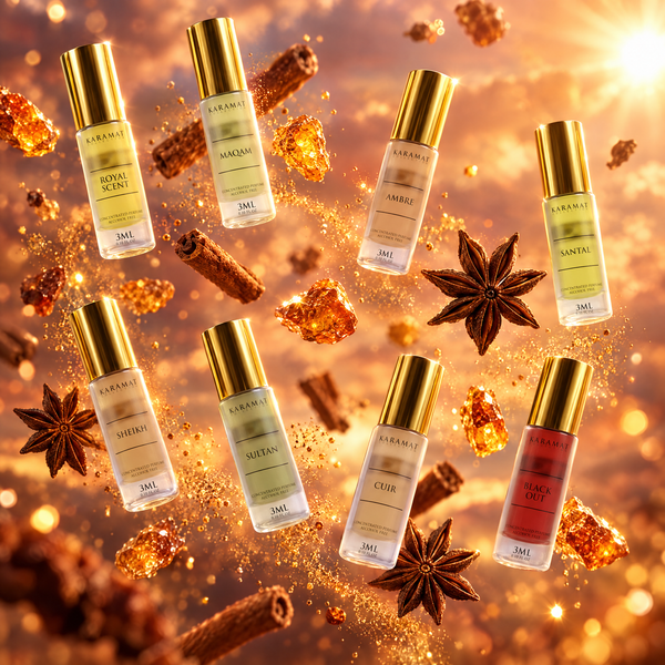 Boîte Découverte Ambré & Épicé 3 ml – parfums roll-on sans alcool Karamat Collection