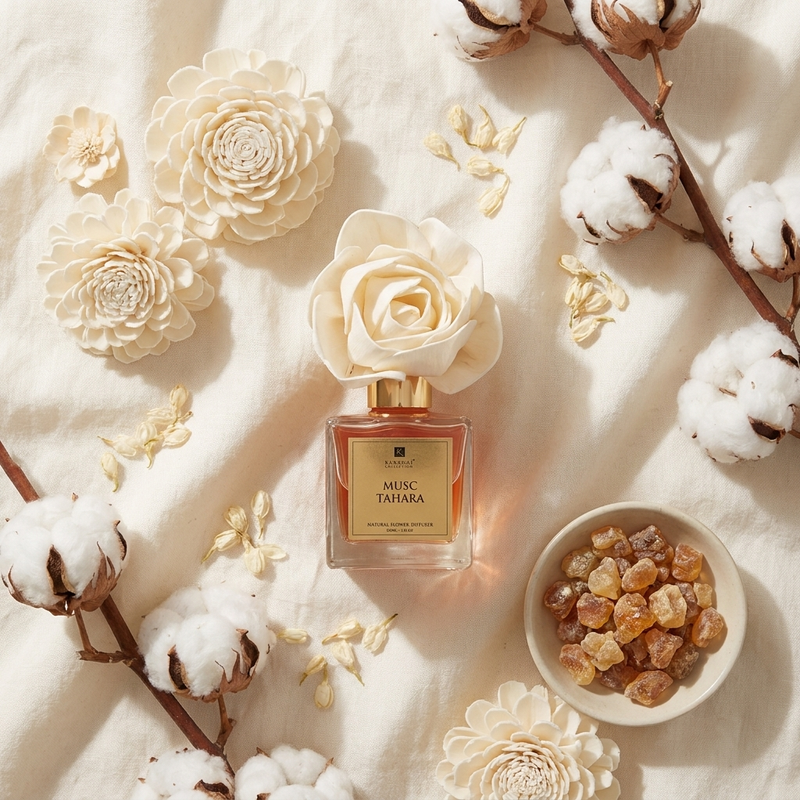 Diffuseur à Fleurs – flat-lay botanique fleur de sola