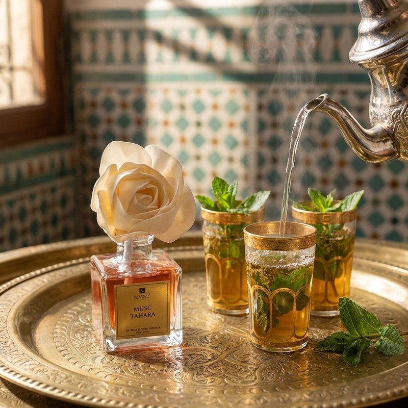 Diffuseur à Fleurs – thé marocain plateau laiton