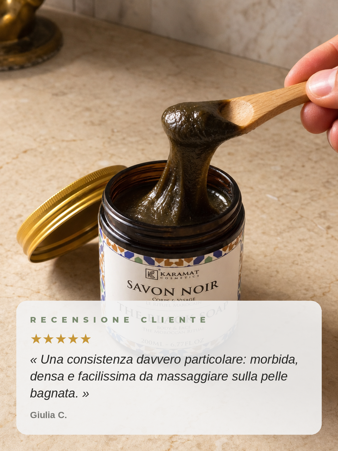 Recensione cliente — Giulia C. ★★★★★ — Sapone Nero Beldi 200 ml