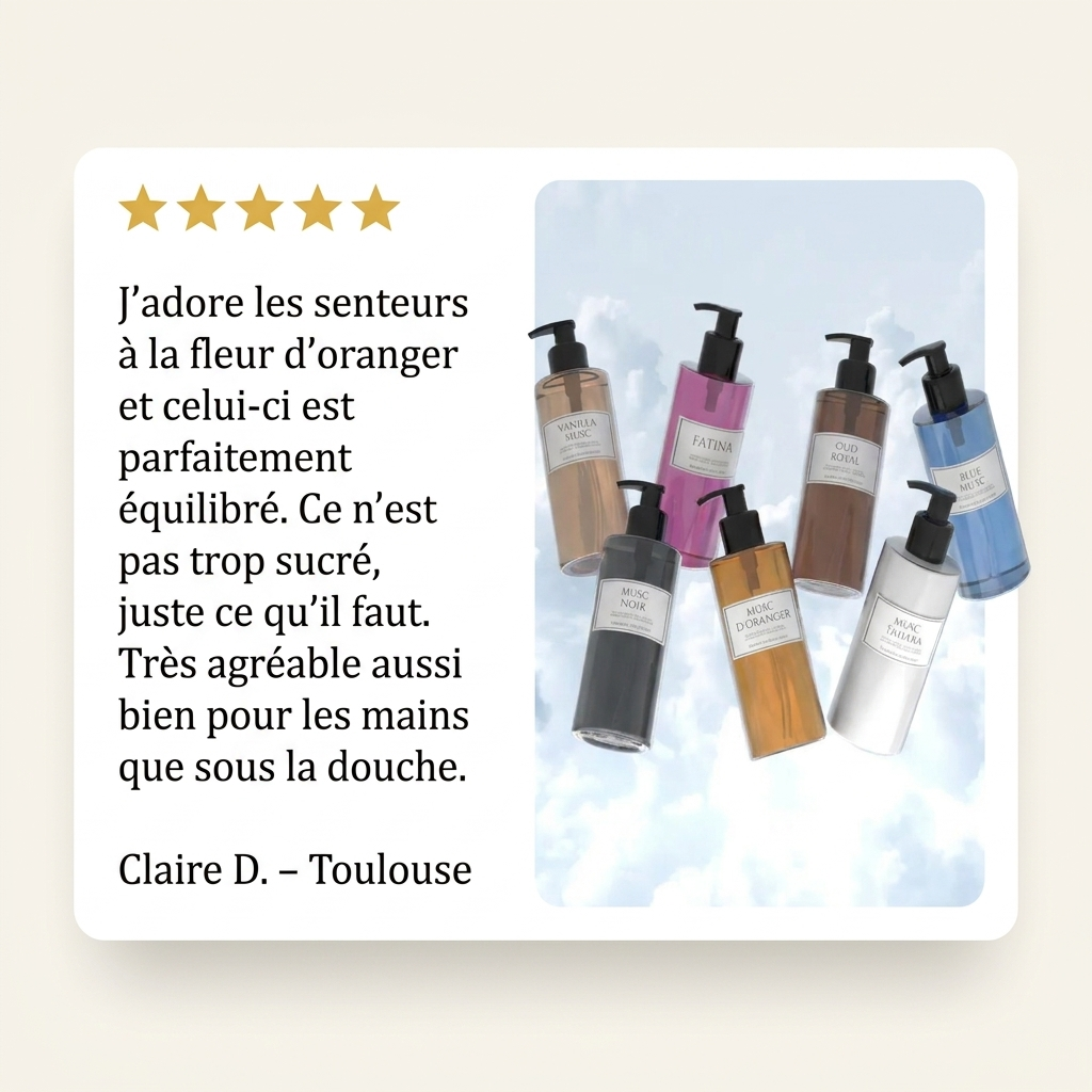 Avis client Claire D. (Toulouse) — Savon Liquide de Luxe 300ml