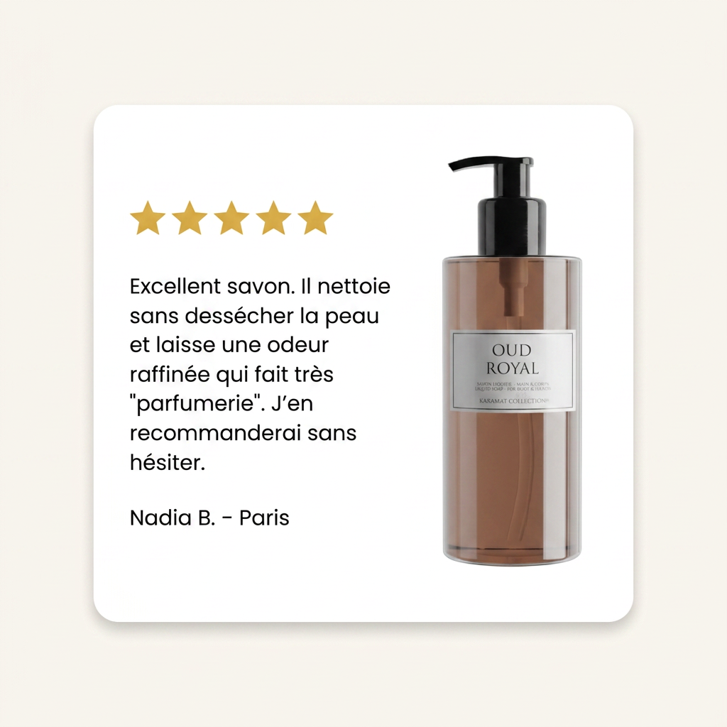 Avis client Nadia B. (Paris) — Savon Liquide de Luxe 300ml