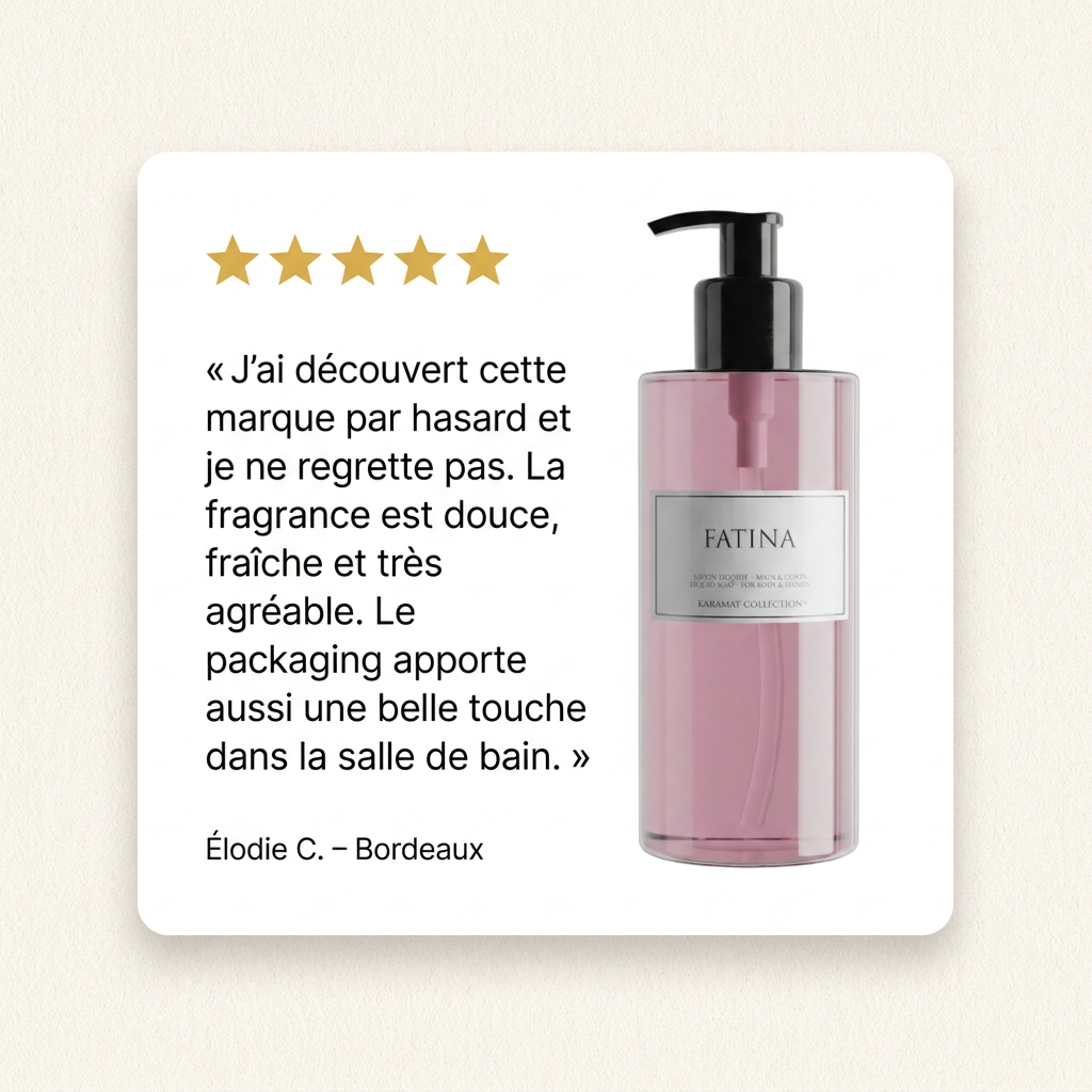 Avis client Élodie C. (Bordeaux) — Savon Liquide de Luxe 300ml